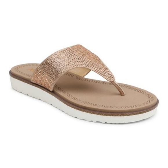 XOXO Dorcie Rose Gold Rhinestone Thong Sandals Women 6M